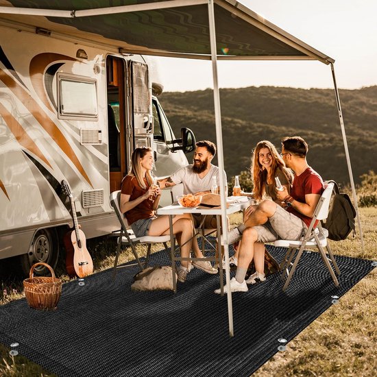 Voortenttapijt Outdoor Kampeertapijt 300 x 600 cm Zwart Ademend met Haringen en Draagtas — afbeelding 2
