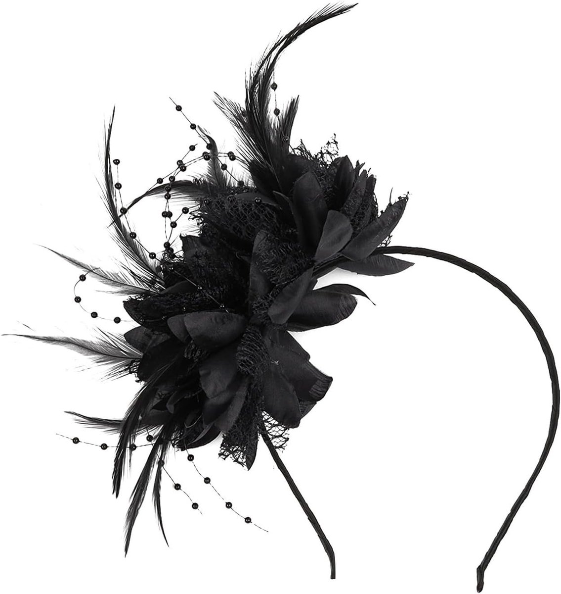 Elegante Fascinator Hoofdband met Kant en Veren voor Feest en Bruiloft