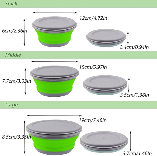 Opvouwbare Kom - Kampeerkommen Set - Buiten Eten - Drie Delige Set - Tot 19cm Diameter - Mos Groen — afbeelding 5