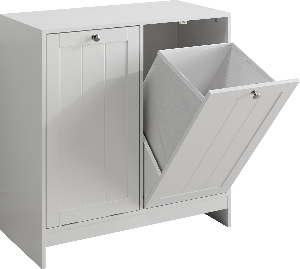MODFU Wasmandkast met 2 uitneembare wasmanden – Sorteer was op kleur – Kantelbare opening – Vrijstaand – Voor badkamer of wasruimte – MDF – Wit – 66x33x68 cm