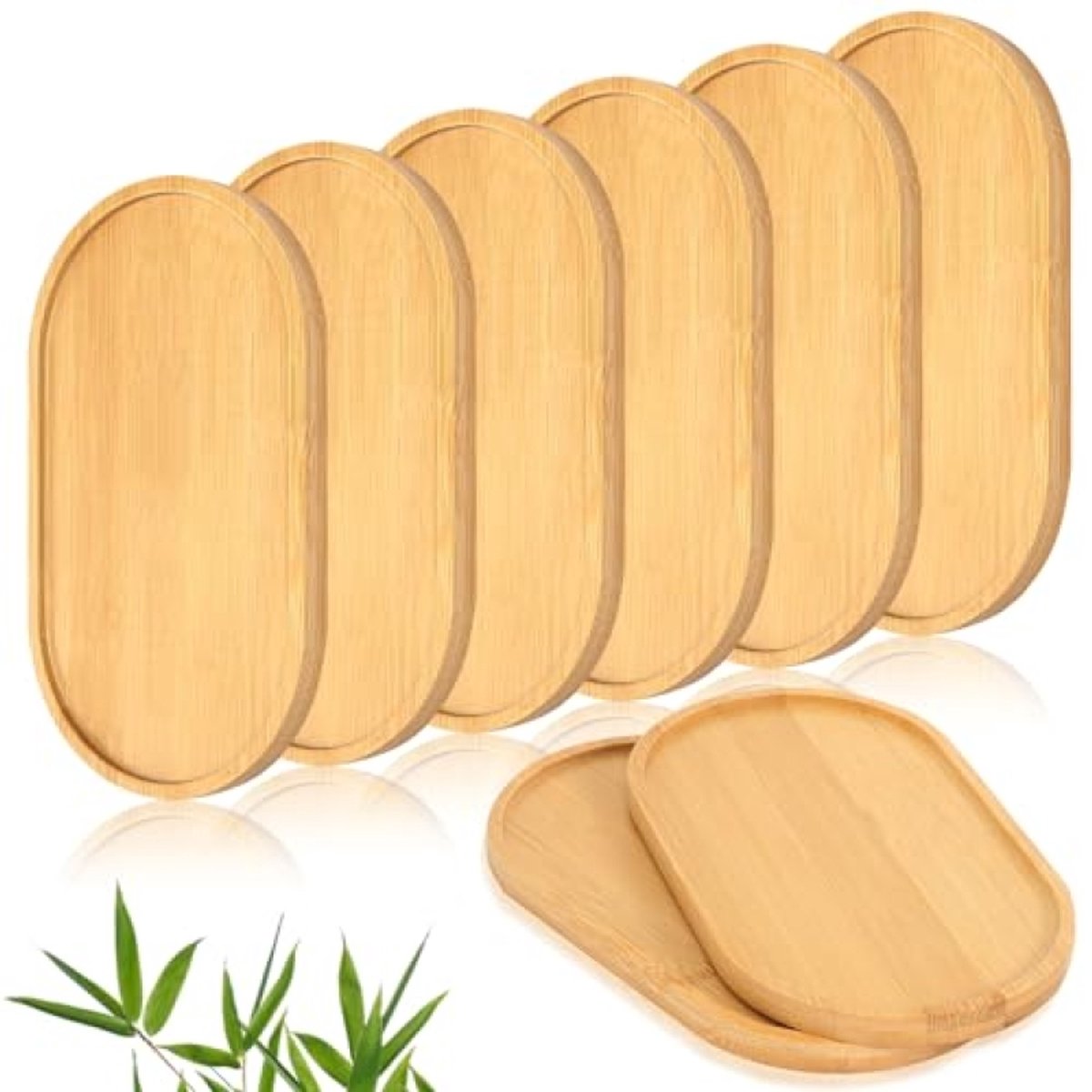 Set van 8 ovale bamboe serveerplanken - Natuurlijke onderzetters voor thee en snacks