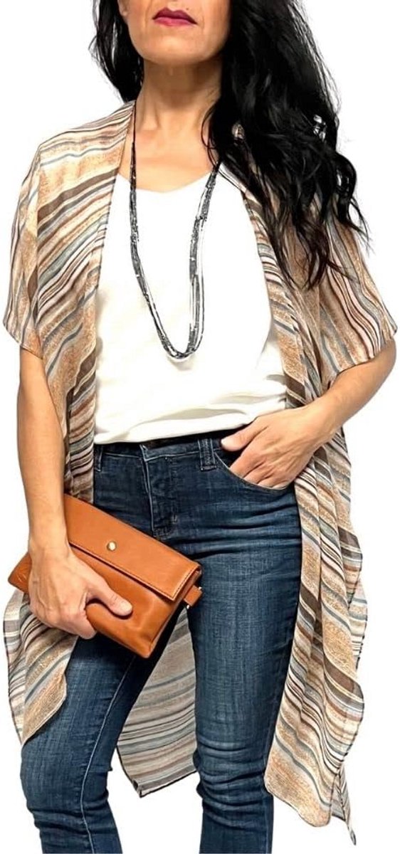 Dames Kimono Vest Mouwloos Lichtgewicht Cover Up Casual Flowy