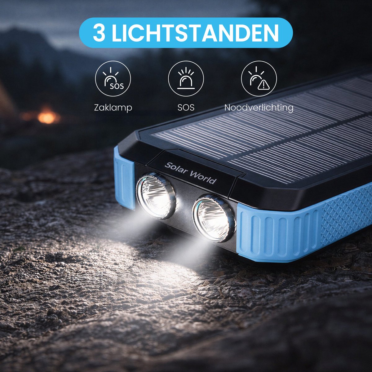Solar Powerbank 30.000 mAh met Ingebouwde Kabels en - afbeelding 2