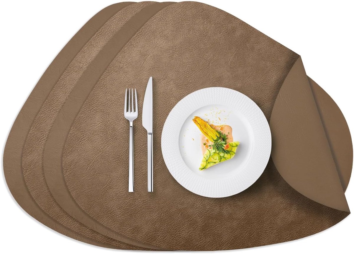 Set van 4 Waterdichte Placemats - Dubbelzijdig PU Leer Look - Hittebestendig & Antislip