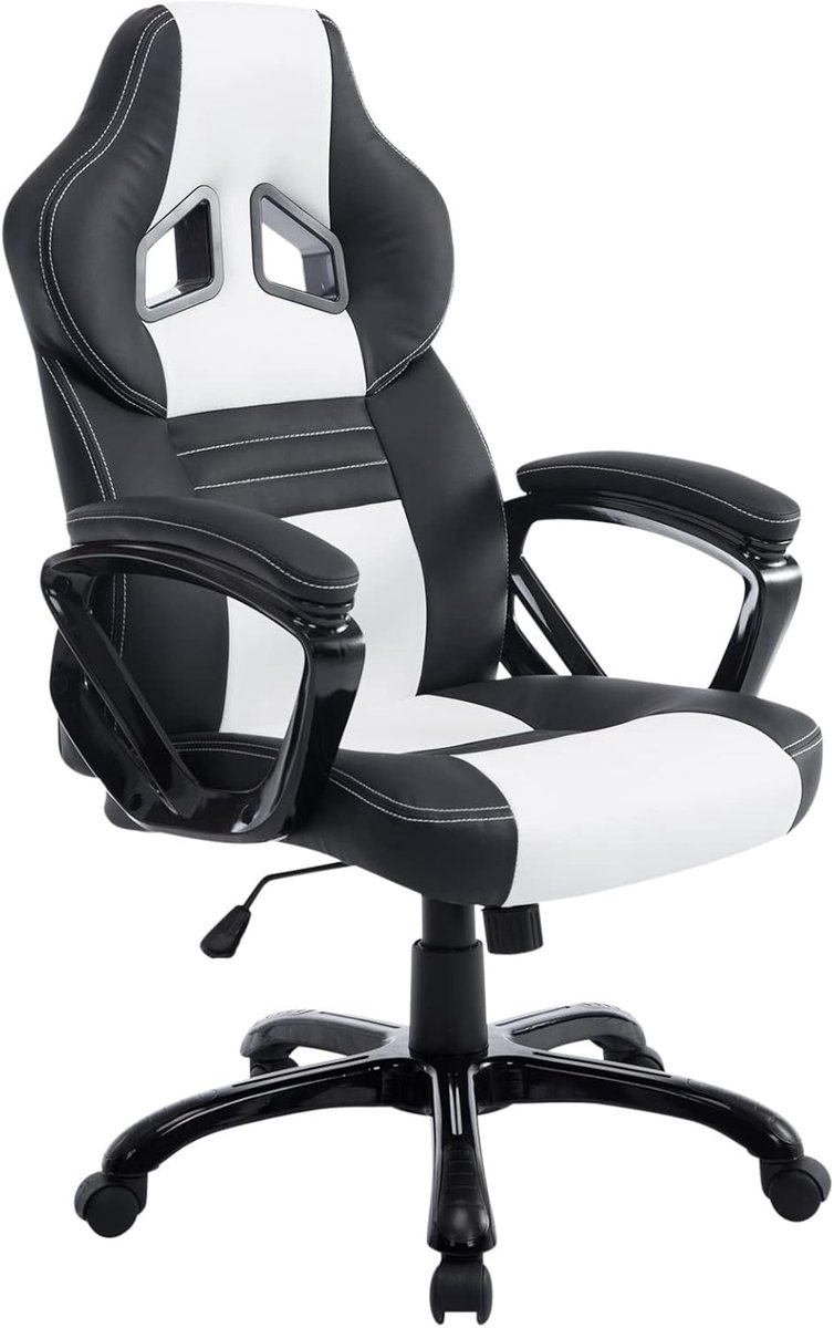 XL Bureaustoel Zwart Wit Kunstleer - Comfortabele Ergonomische Office Stoel