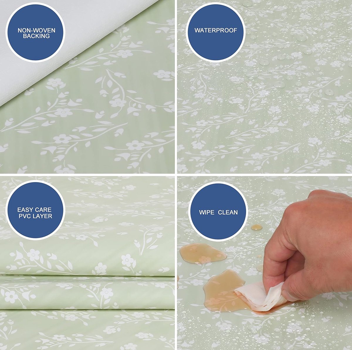 Rechthoekig PVC Tafelzeil Afwasbaar Tafelkleed 140x180 cm Saliegroen