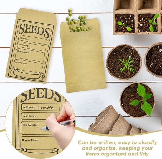 Zakken voor Zaden - Bruine Enveloppen - Opslag Kleine Items - Duurzaam Kraftpapier - 12 x 8 cm - Bruin — afbeelding 3