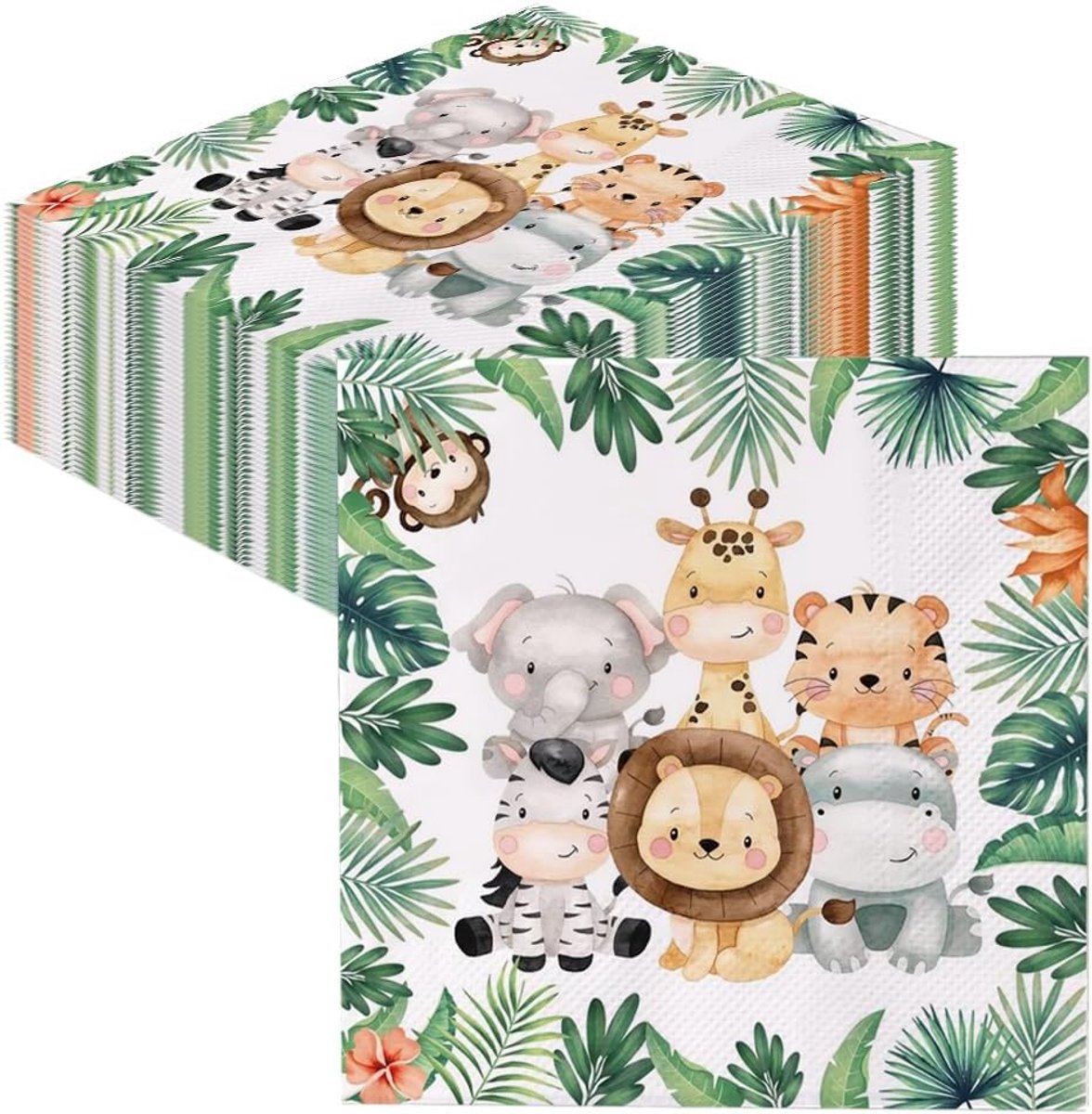40 Papieren Servetten met Jungle Dieren Thema voor Kinderfeestjes