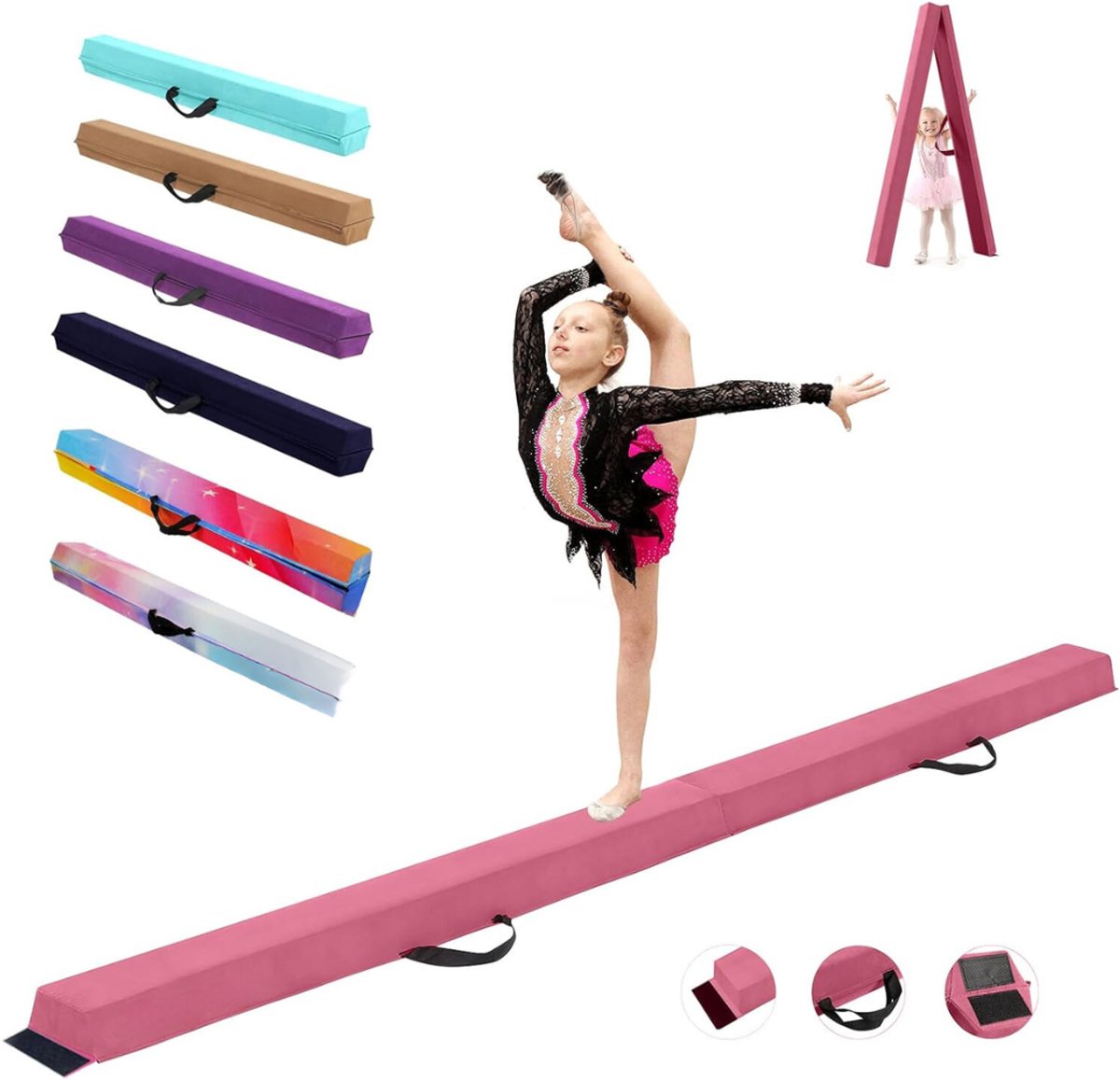 Nexvo® Turnbalk voor Thuis - Evenwichtsbalk Met Schuimstoflaag - Balanstrainer - Roze - 300cm x 10cm x 6 cm