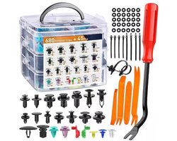 Homtas Auto clips set - 680x stuks - Universele bevestigingsclips - incl. verwijdertools - Interieur demontage - Auto trim verwijdering gereedschap - Blekleding clips - trim removal tool