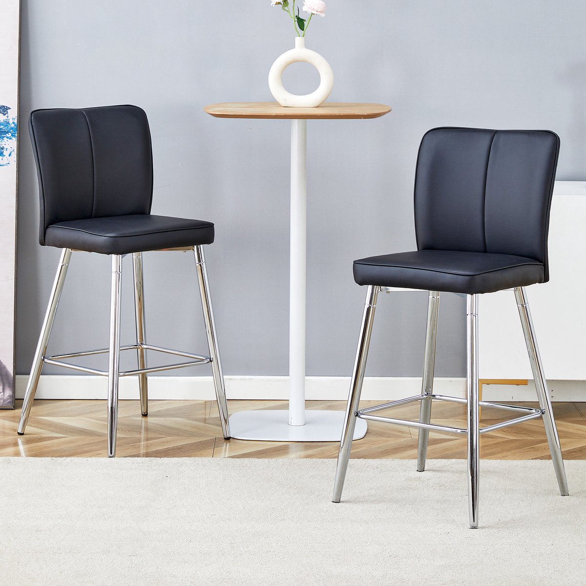 HAUSS SPOLE Barkruk 101 Cm - Set Van 2 - Ergonomische Rugleuning & Voetsteun - Verstelbare Antislipvoeten - Kunstleer Zwart