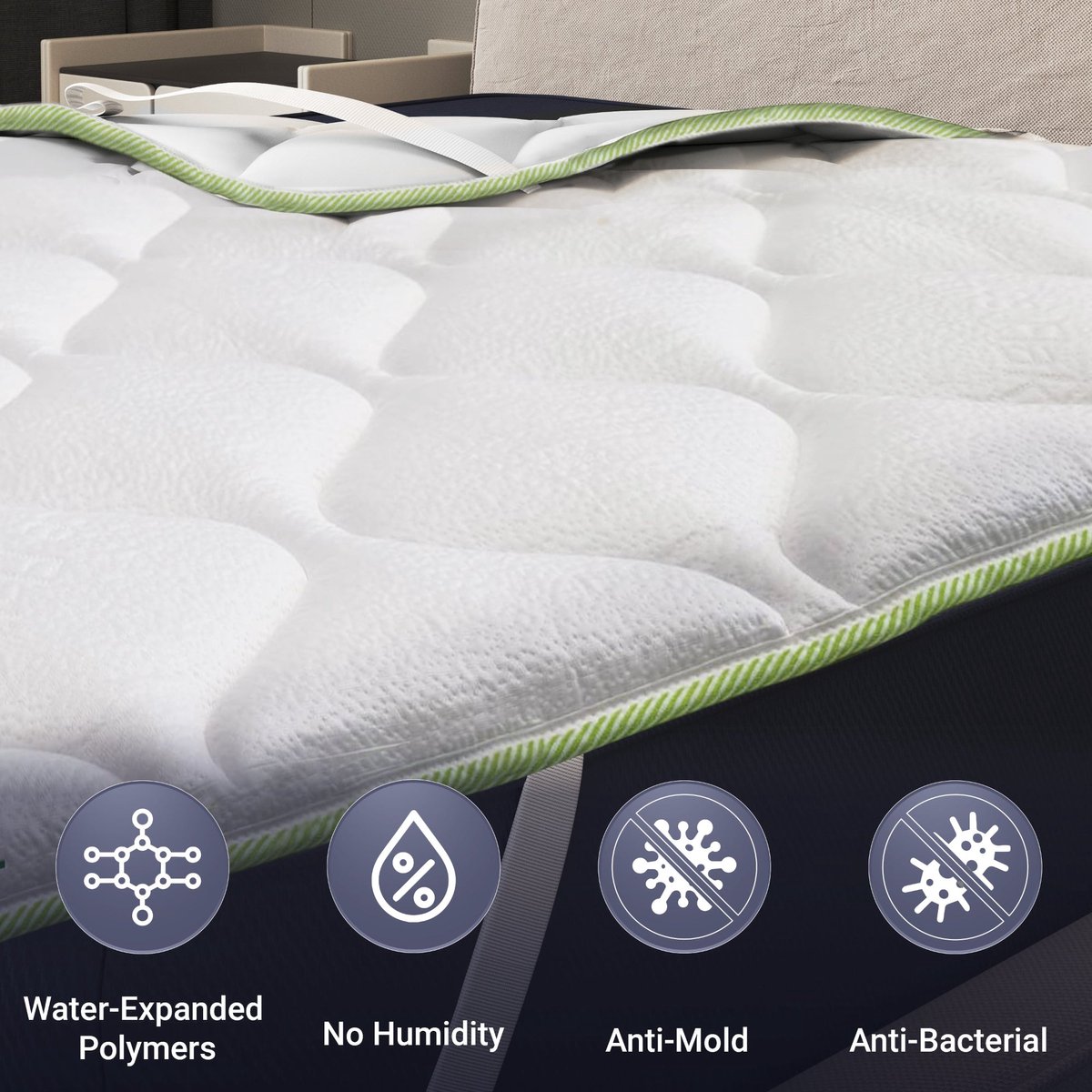 the White Stone Verkoelend Topmatras met Elastieken 120x200 | Matrascorrector met Cooler-technologie en Orthopedische Eigenschappen | Hoogte 4 cm | Athemend en Antibacterieel Stof
