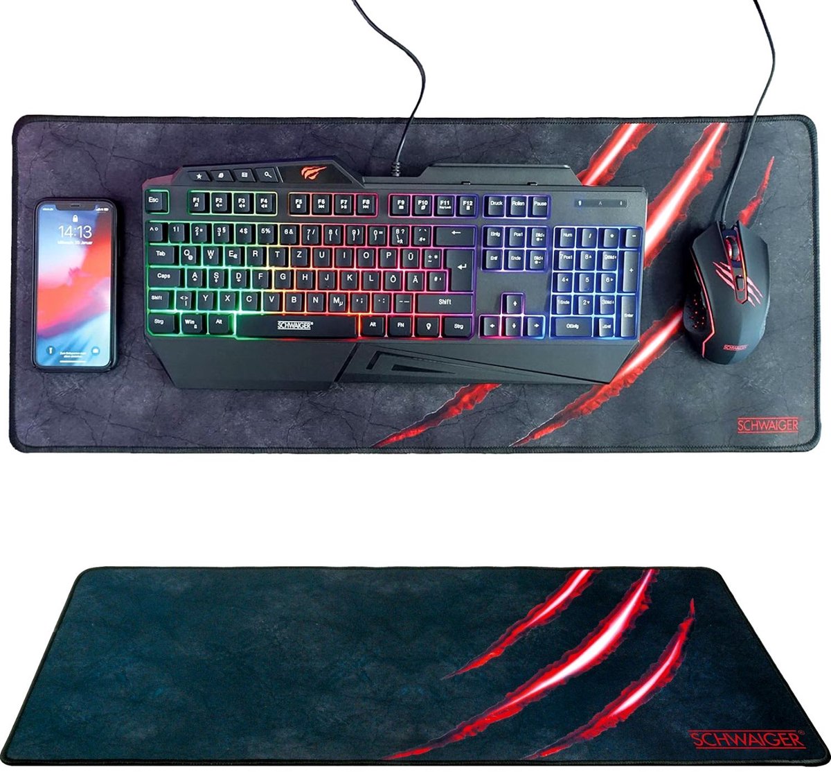 Schwaiger Gaming PC Deskpad Muismat XXL Toetsenbord Muis Mouse Pad Mat Onderlegger