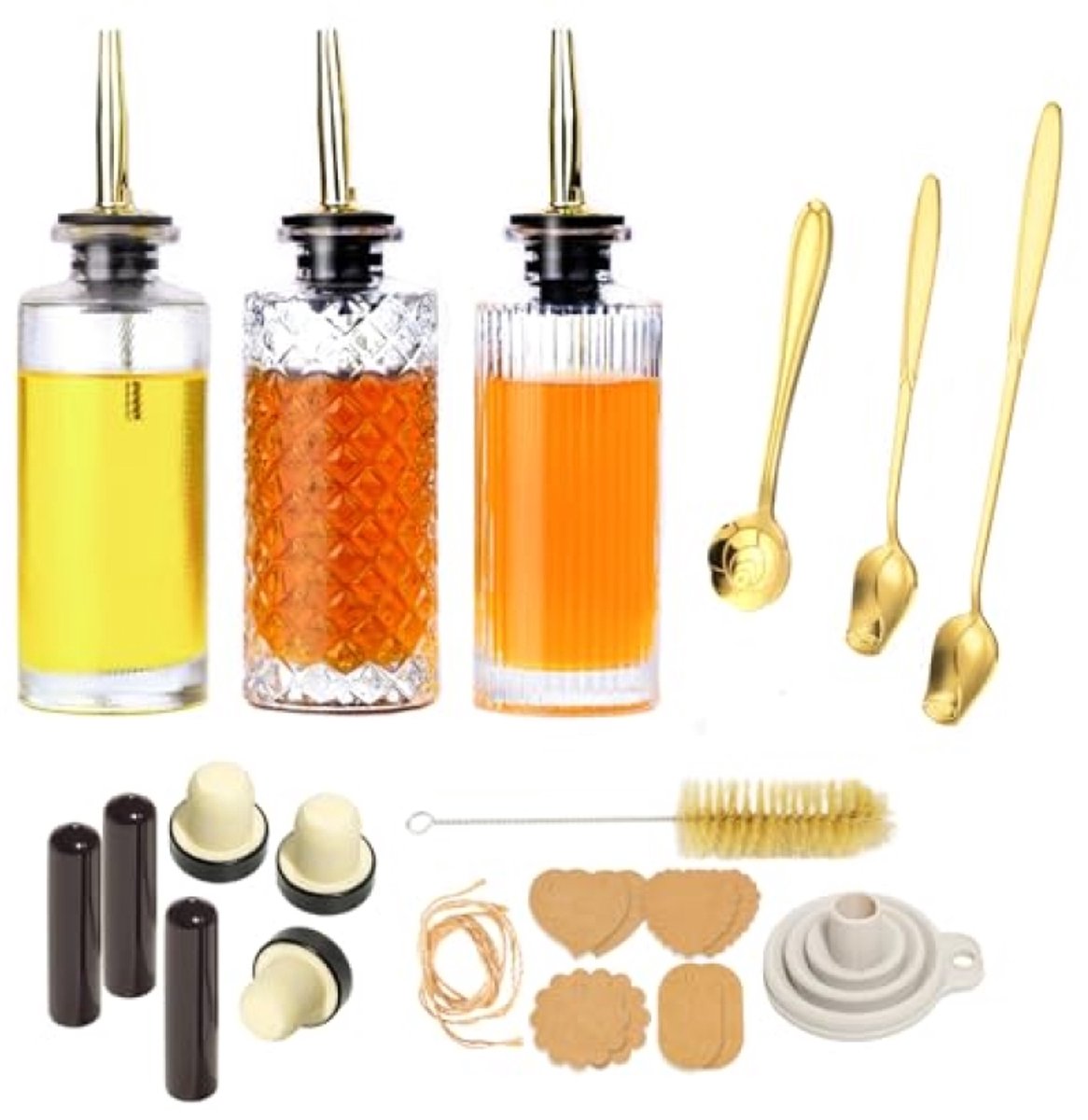 Set van 3 glazen dispenserflessen met schenktuit - 200ml - voor siroop, olie en dressing