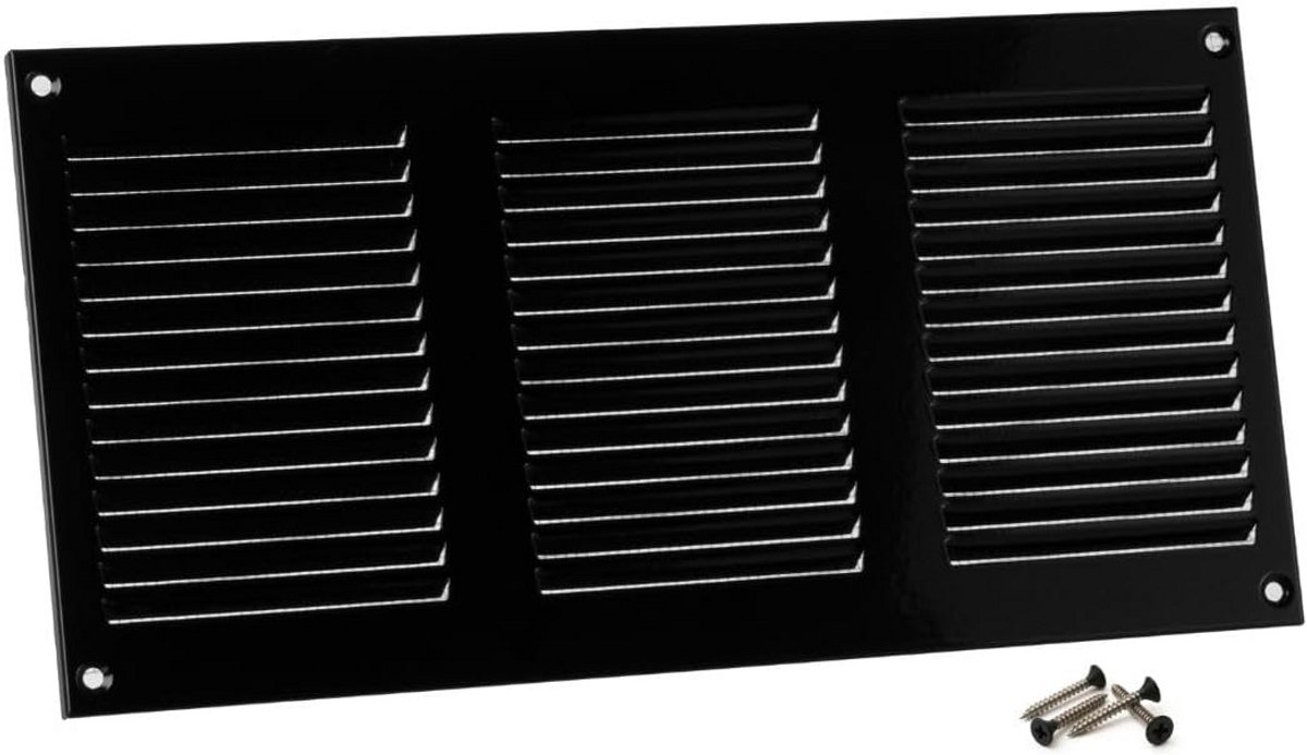 Ventilatierooster 300x150 mm - Zwart Metalen Luchrooster met Insectenbescherming