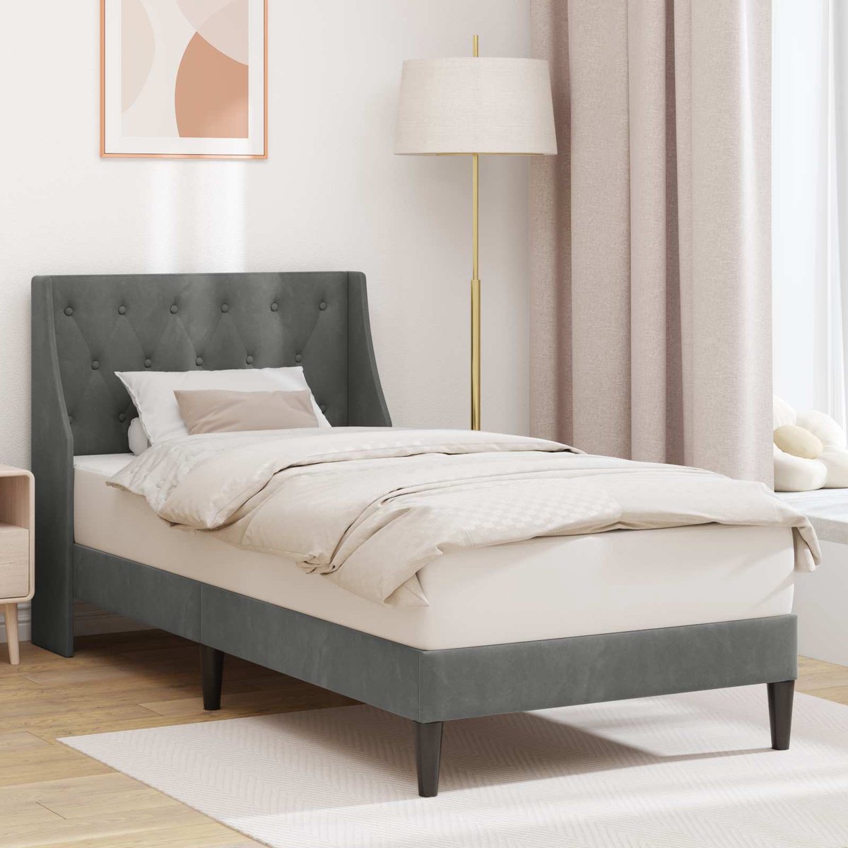 vidaXL - Bedframe - met - hoofdeinde - Donkergrijs - 100 - x - 200 - cm - Fluweel