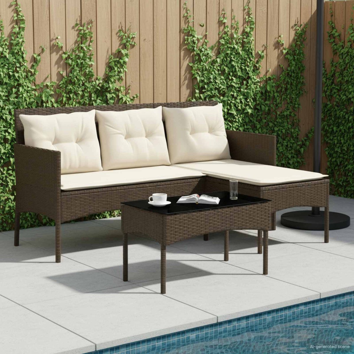 vidaXL - Tuinbank - Set - met - kussen - 2 - pcs - poly - rattan