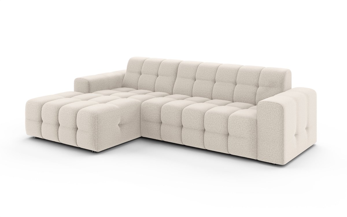 Hoekbank Kora 264cm gebroken wit chenille bank links loungebank hoeksalon