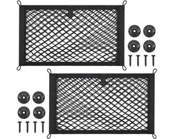 2 stuks - kleine bagagenetten met elastische zakken - elastisch opbergnet - 25 x 45 cm rekbaar auto-organizernet - voor kofferbak, camper, boten, huis, auto - zwart