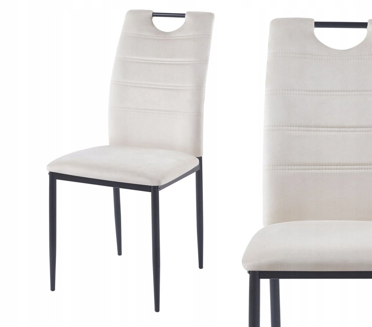 Furnitex K13-FX - Eetkamerstoel - Beige fluwelen bekleding - Zwarte metalen poten - Met handgreep Beige;Zwart