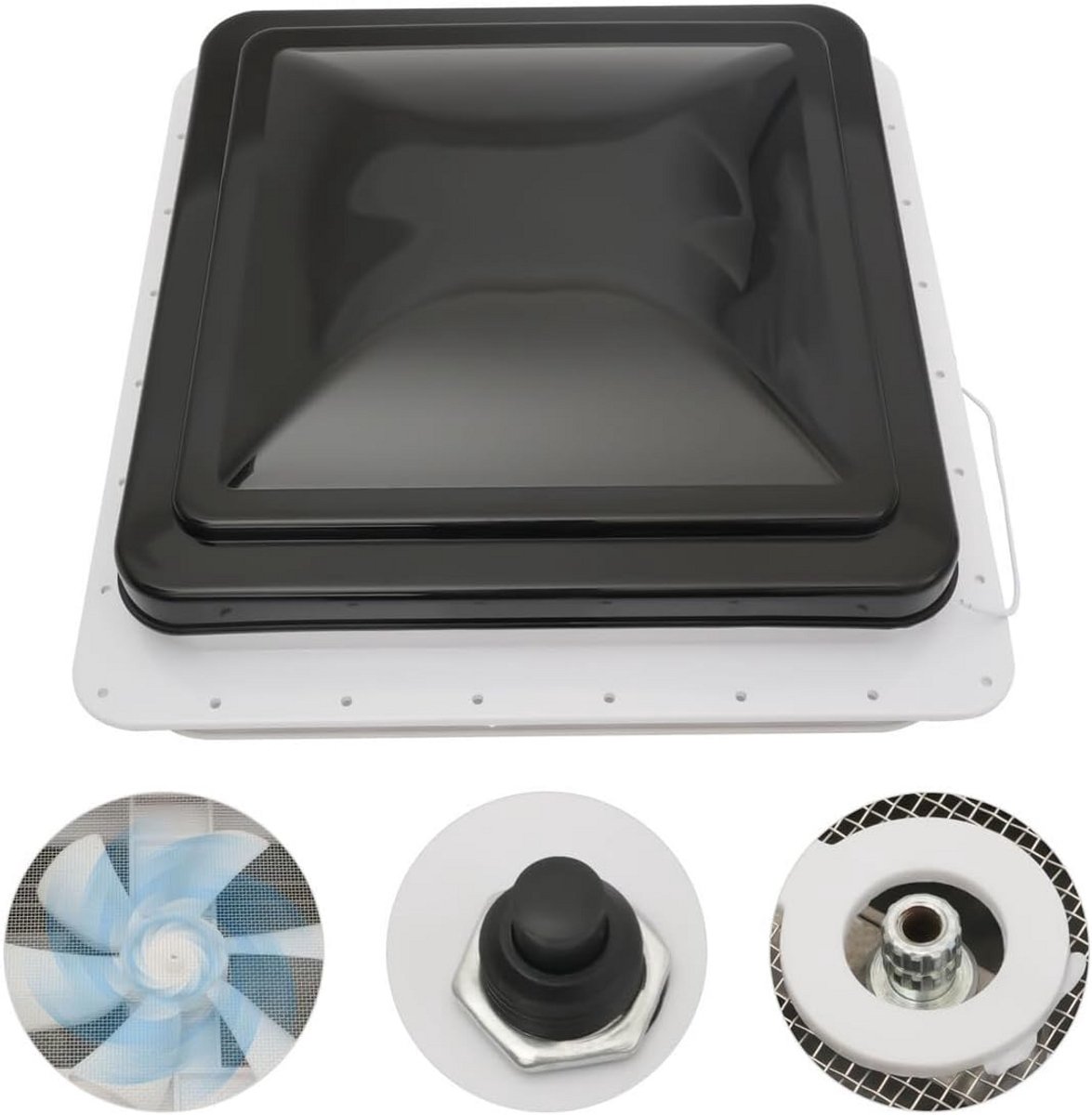 Universeel Dakkap voor Caravans met Ventilator en Zonwering - 42 x 42 cm