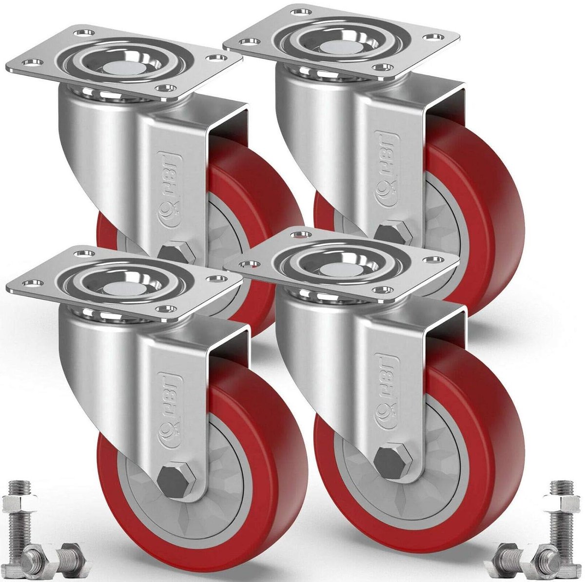 Allecto - Zware - Meubel - Vloermarkeringen - Trolley - Wielen - Meubels - Zilver - Rubberen - 100 mm - 4 Stuks - 600 KG - Schroeven - Geschikt voor - Zwaarlast Zwenkwielen.