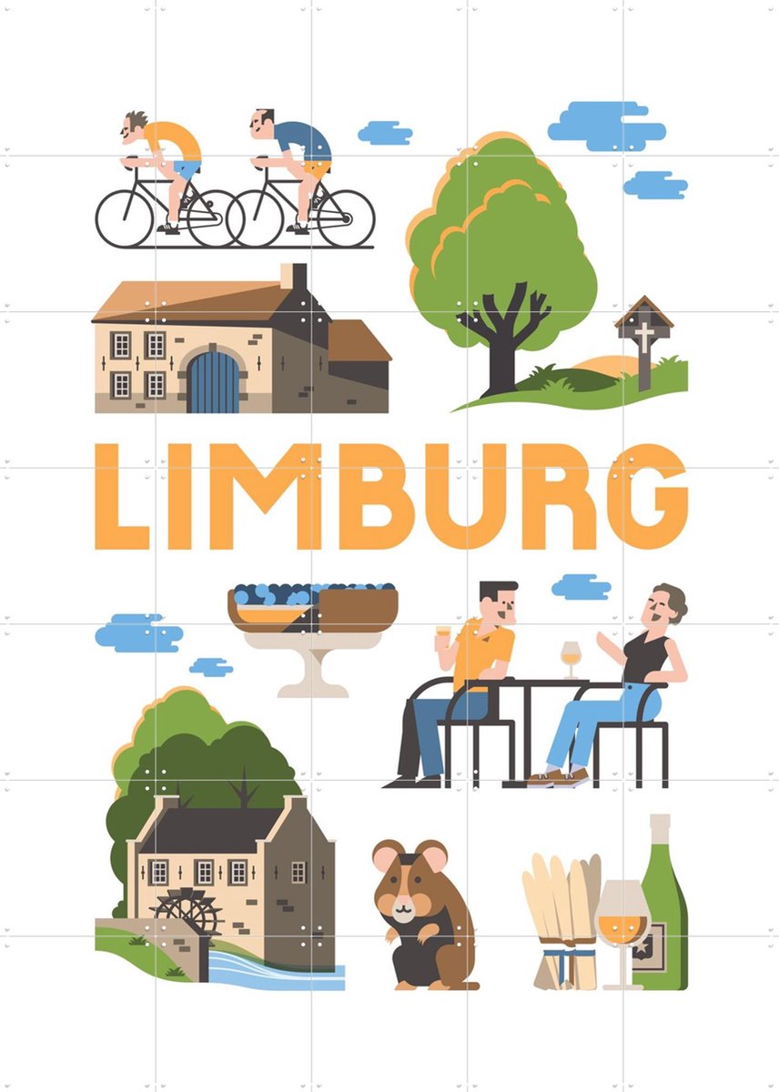 IXXI Limburg, Jochem Coenen & Kunst in Kaart - 100 x 140 cm - Gratis ophangtool - Grote wanddecoratie en posters - Illustraties, Reizen