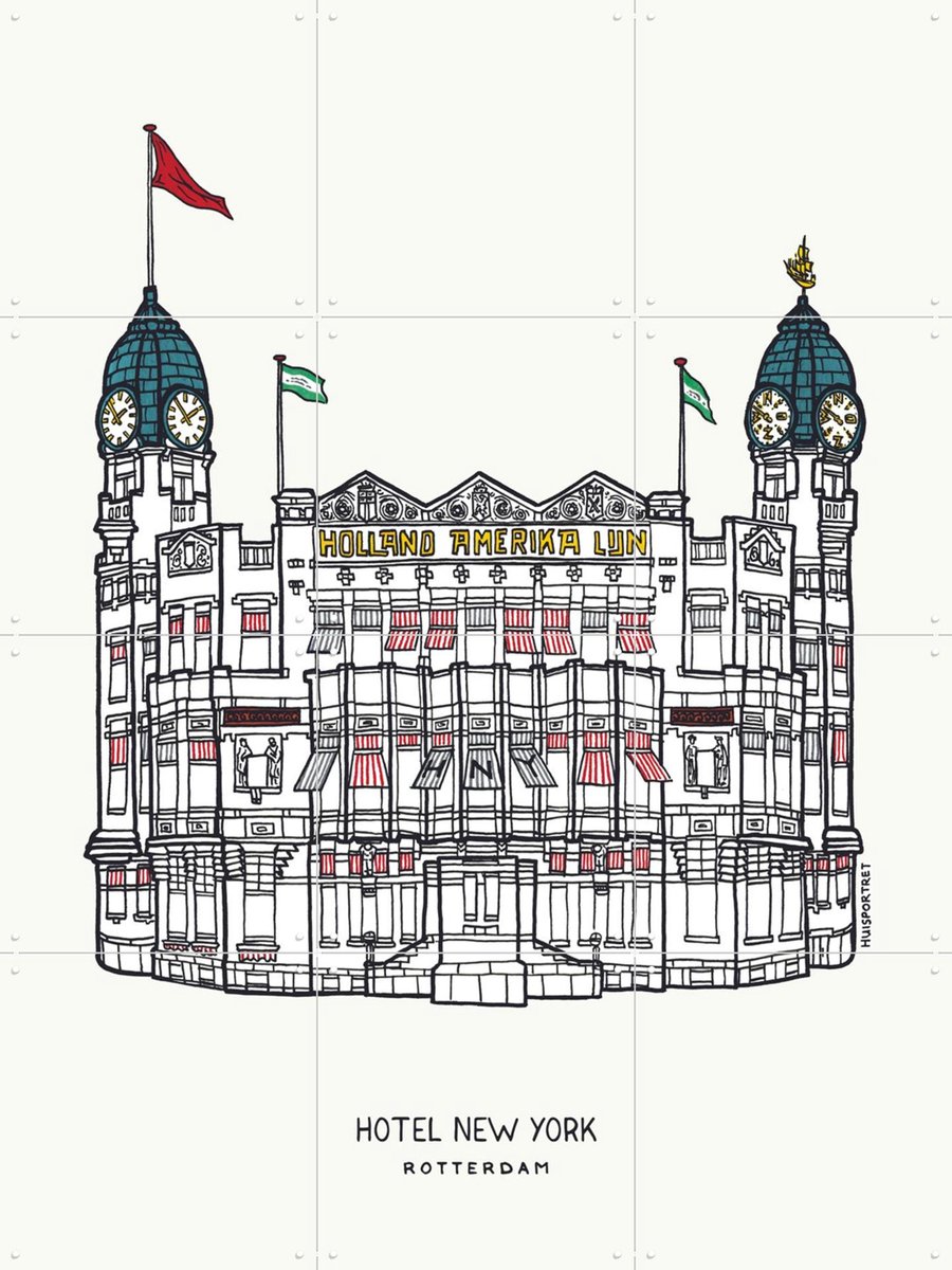 IXXI Hotel New York, Huisportret & Kunst in Kaart - 60 x 80 cm - Gratis ophangtool - Grote wanddecoratie en posters - Illustraties, Line art,