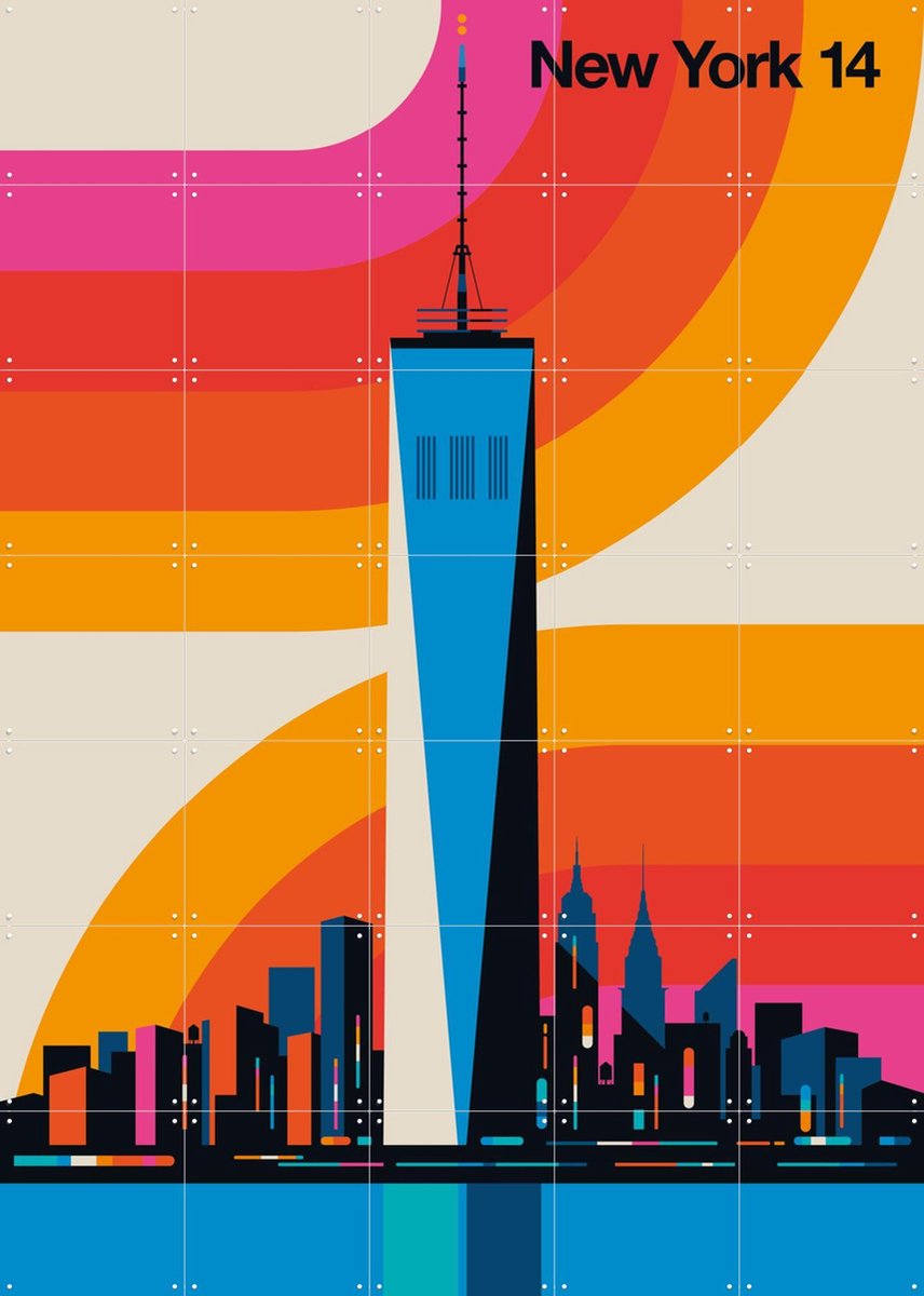 IXXI New York 14, Bo Lundberg - 100 x 140 cm - Gratis ophangtool - Grote wanddecoratie en posters - Illustraties, Kleurrijk, Mancave, Architectuur
