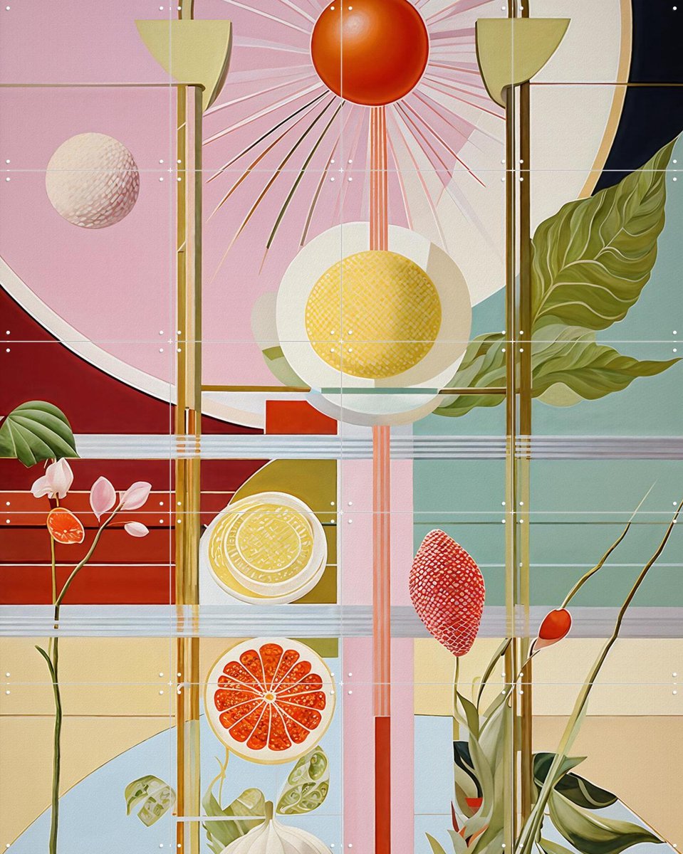 IXXI Fruit Lines, Artclaud - 80 x 100 cm - Gratis ophangtool - Grote wanddecoratie en posters - Geometrische Kunst, Abstract, Kleurrijk, Grafisch
