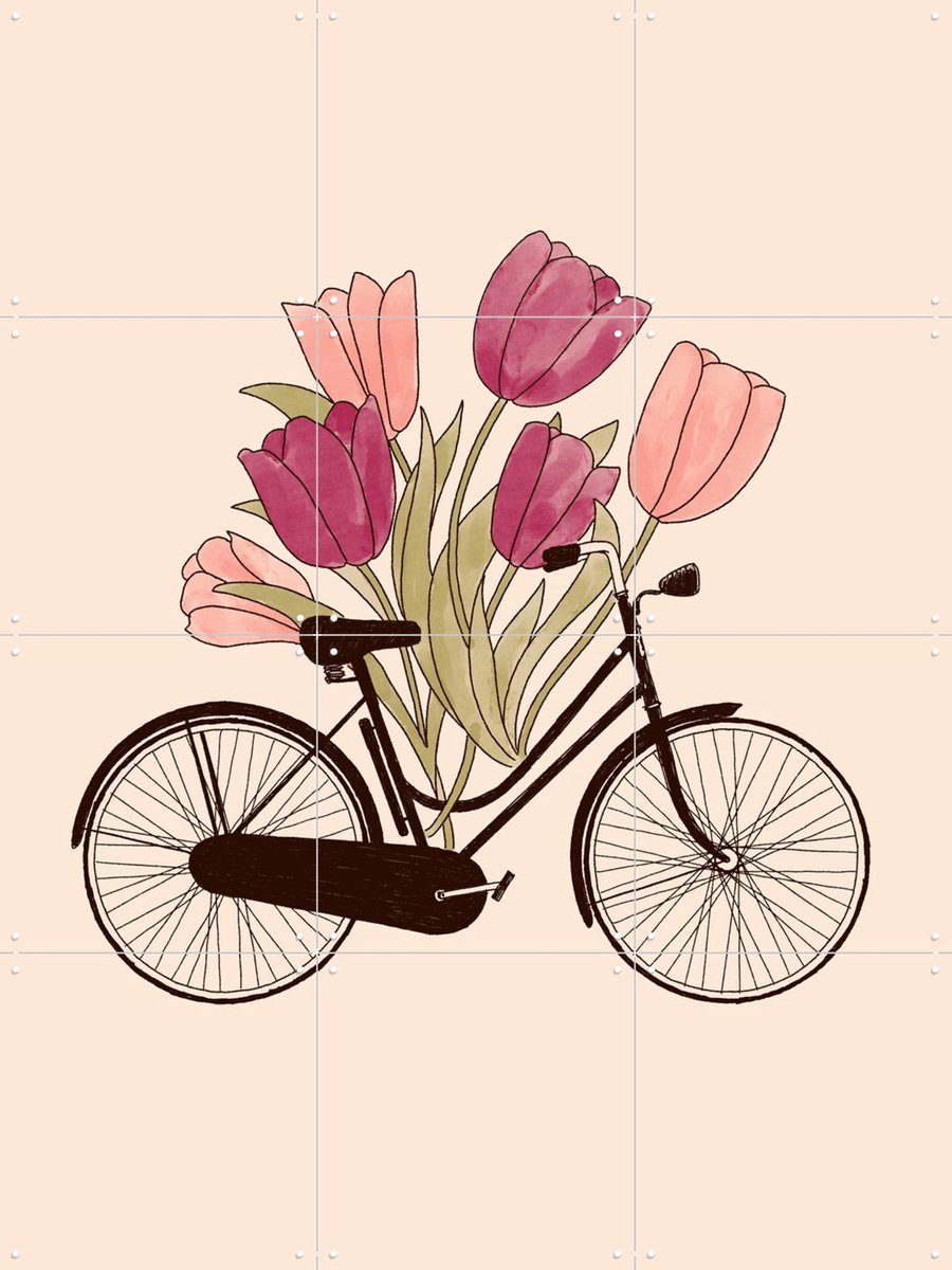 IXXI Bicycle Cities Amsterdam, Florent Bodart - 60 x 80 cm - Gratis ophangtool - Grote wanddecoratie en posters - Speels, Aquarel, Vintage