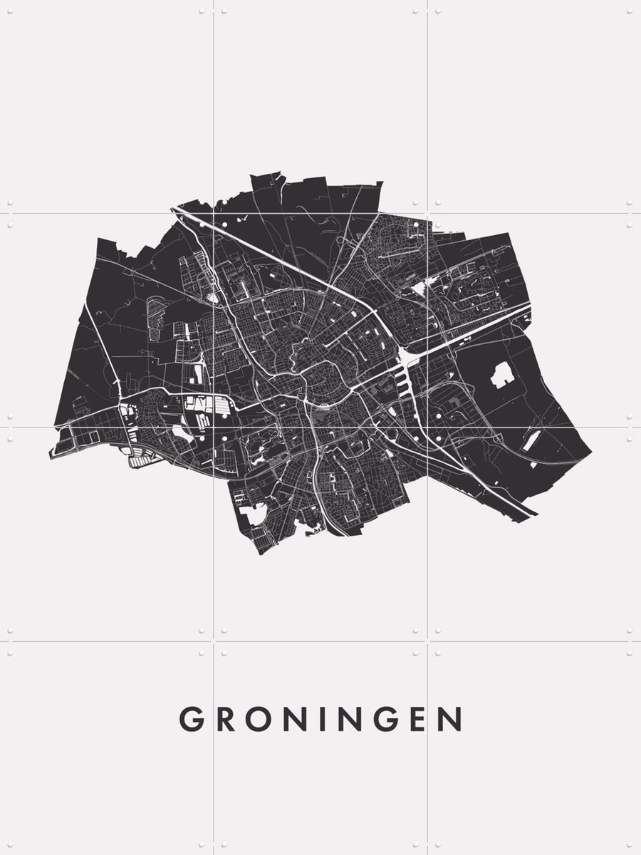 IXXI Groningen City Map, Kunst in Kaart - 60 x 80 cm - Gratis ophangtool - Grote wanddecoratie en posters - Grafisch Ontwerp, Technische Tekening
