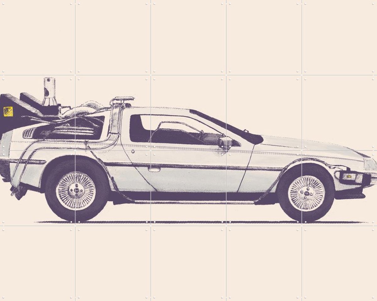 IXXI Delorean, Florent Bodart - 100 x 80 cm - Gratis ophangtool - Grote wanddecoratie en posters - Illustraties, Retro, Klassiek, Vintage, Digitale