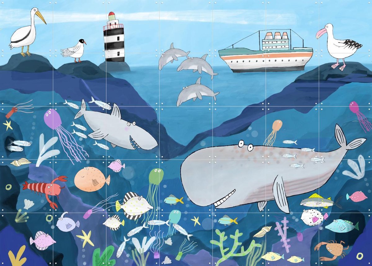 IXXI Sea World, Sea Life, Carla Daly - 140 x 100 cm - Gratis ophangtool - Grote wanddecoratie en posters - Cartoonesk, Speels, Illustraties