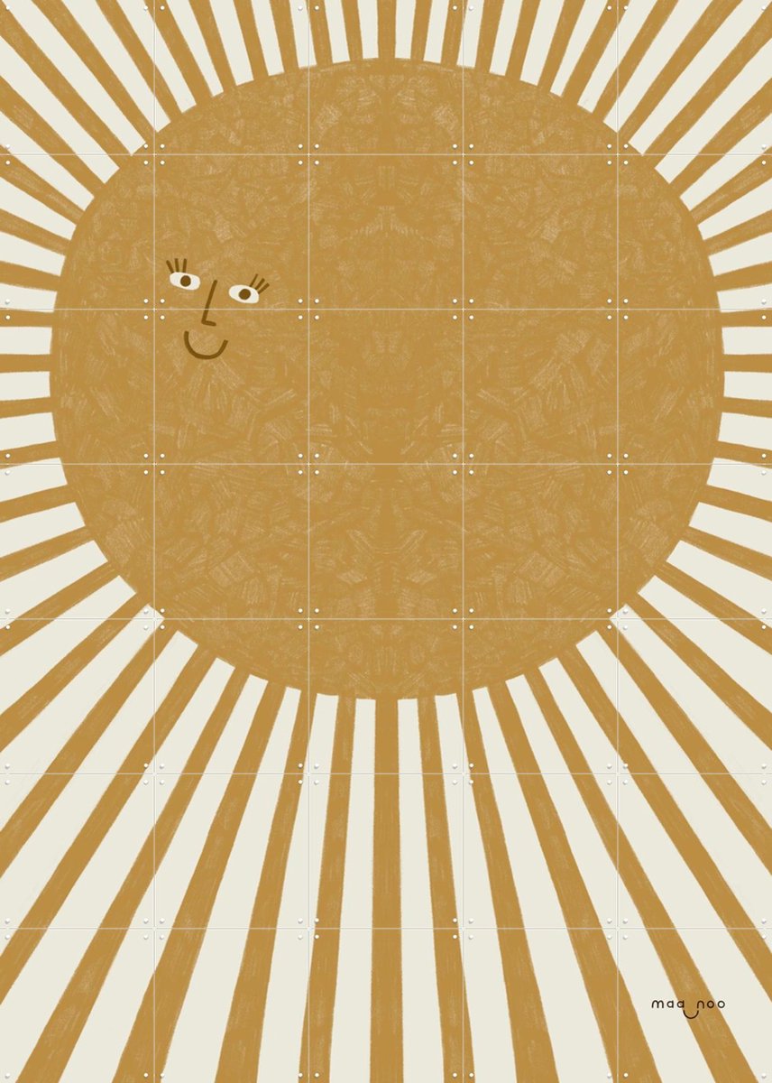 IXXI Hello Sunshine, Maa-noo - 100 x 140 cm - Gratis ophangtool - Grote wanddecoratie en posters - Illustraties, Minimalisme, Cartoonesk, Speels