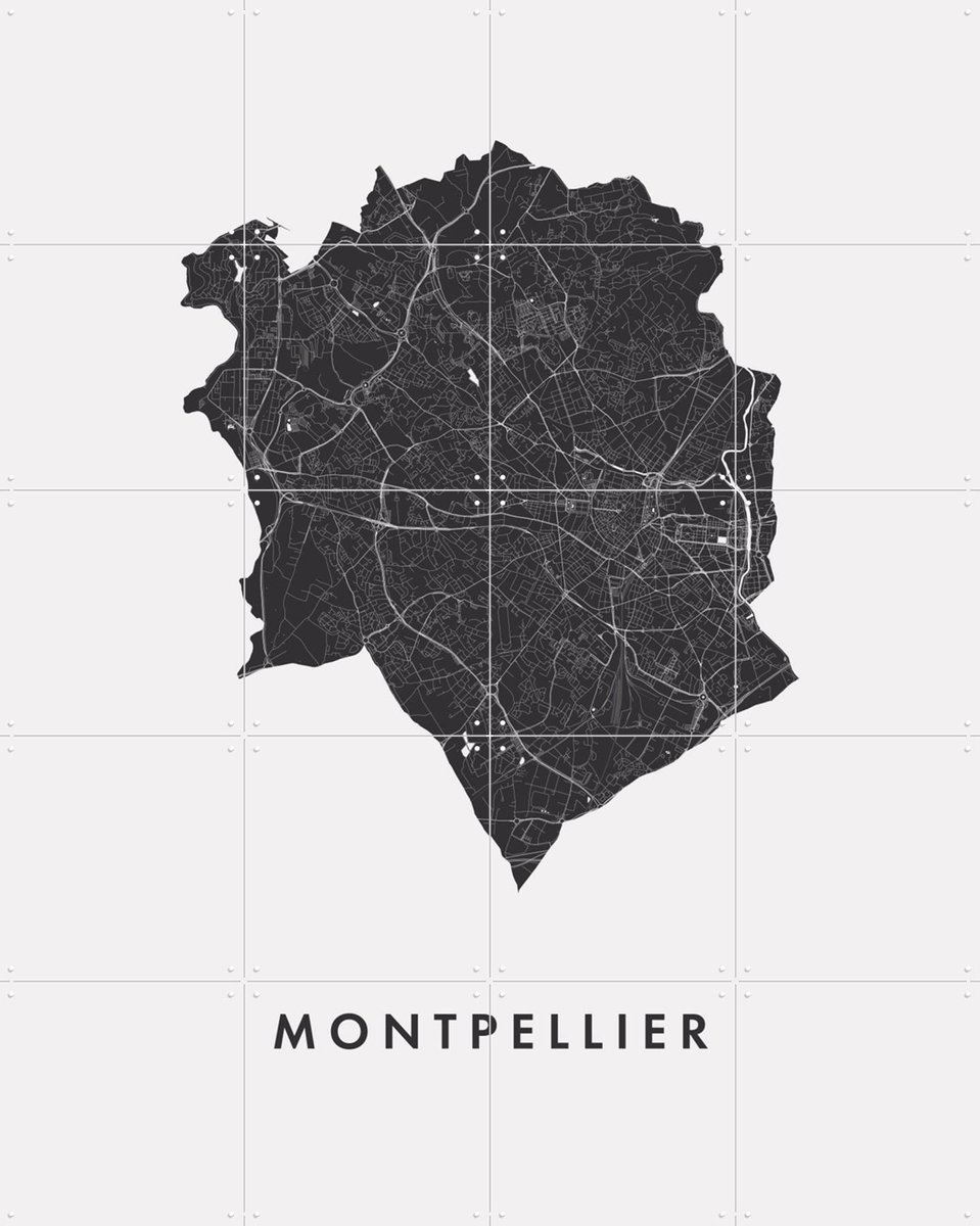 IXXI Montpellier City Map, Kunst in Kaart - 80 x 100 cm - Gratis ophangtool - Grote wanddecoratie en posters - Abstract, Minimalisme, Technische
