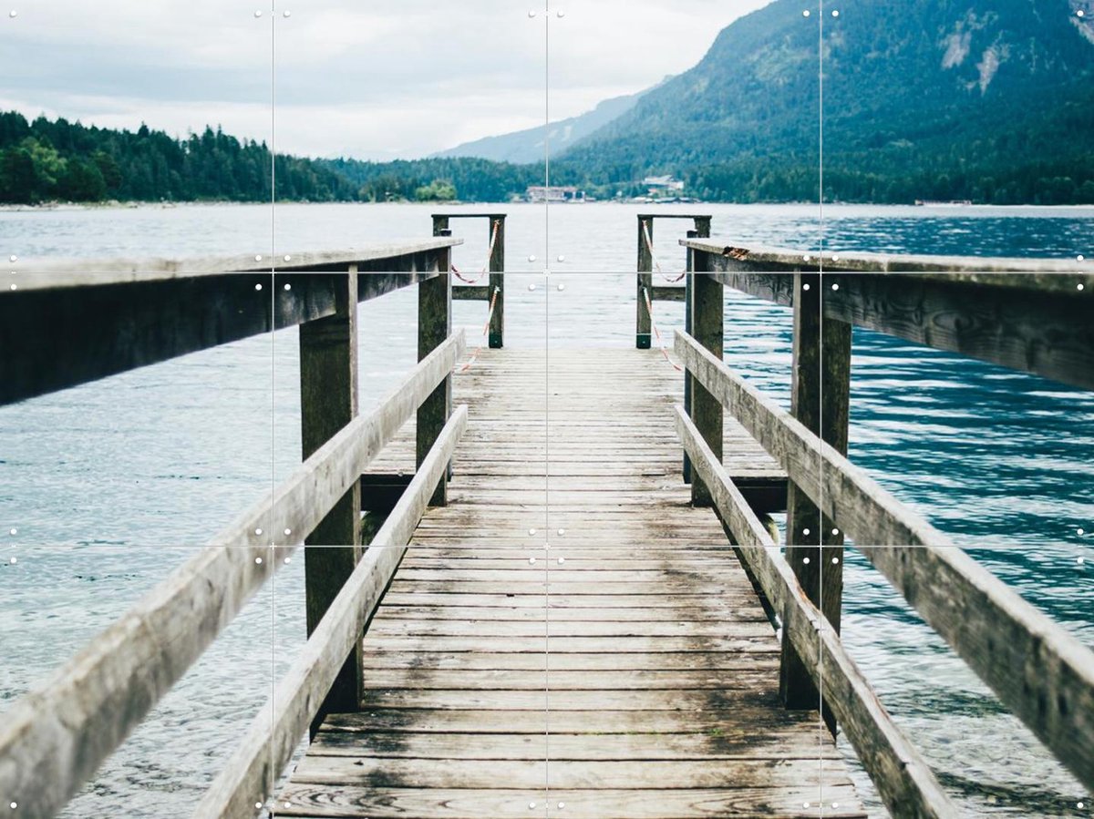 IXXI Mountain Lake Jetty, Pati Photography - 80 x 60 cm - Gratis ophangtool - Grote wanddecoratie en posters - Fotografie, Slaapkamer, Woonkamer