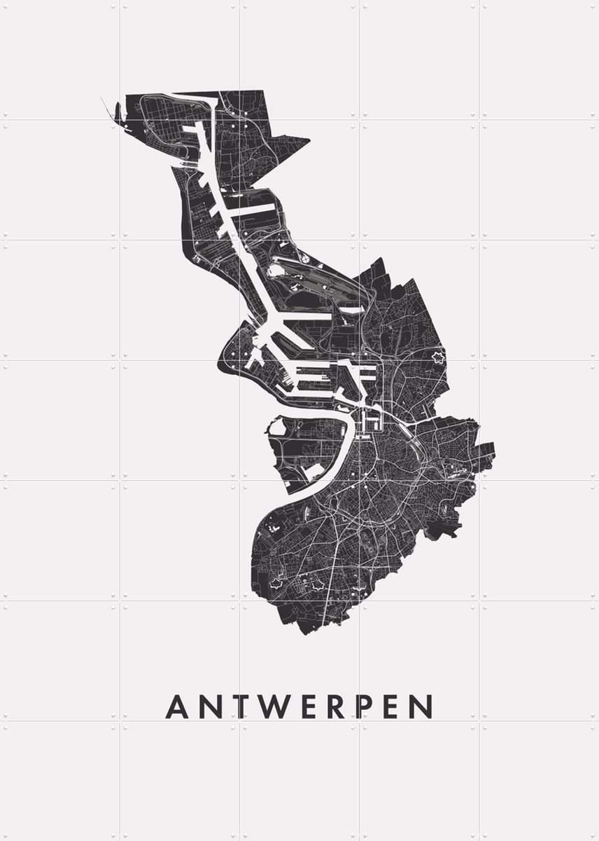 IXXI Antwerpen City Map, Kunst in Kaart - 100 x 140 cm - Gratis ophangtool - Grote wanddecoratie en posters - Grafisch Ontwerp, Line art, Geometrische