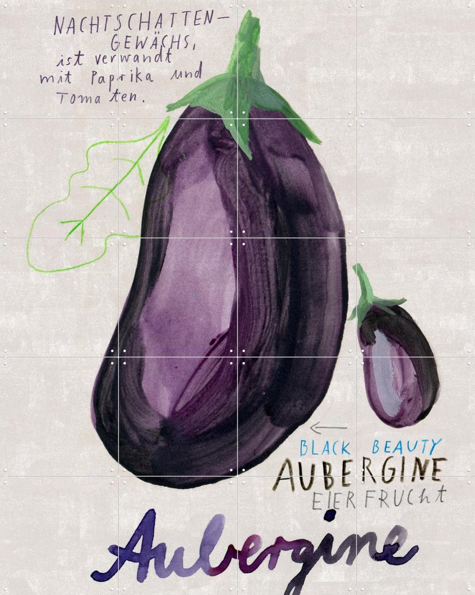 IXXI Aubergine DE, Signorinah - 80 x 100 cm - Gratis ophangtool - Grote wanddecoratie en posters - Aquarel, Speels, Illustraties, Keuken, Woonkamer
