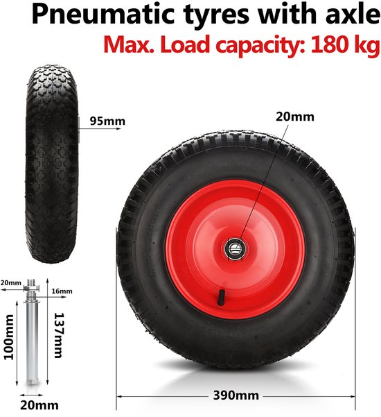 Kruiwagenwiel Luchtband 390mm diameter, Draagvermogen 200kg van Merkloos	 — afbeelding 2
