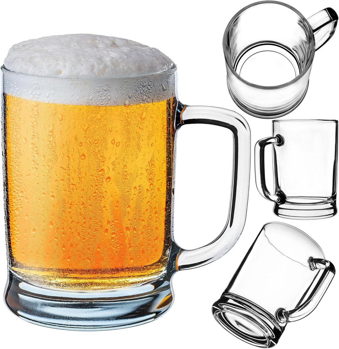 Grote Stevige Bierpul 0,5L met Handvat Dikwandig Glas Klassiek Design