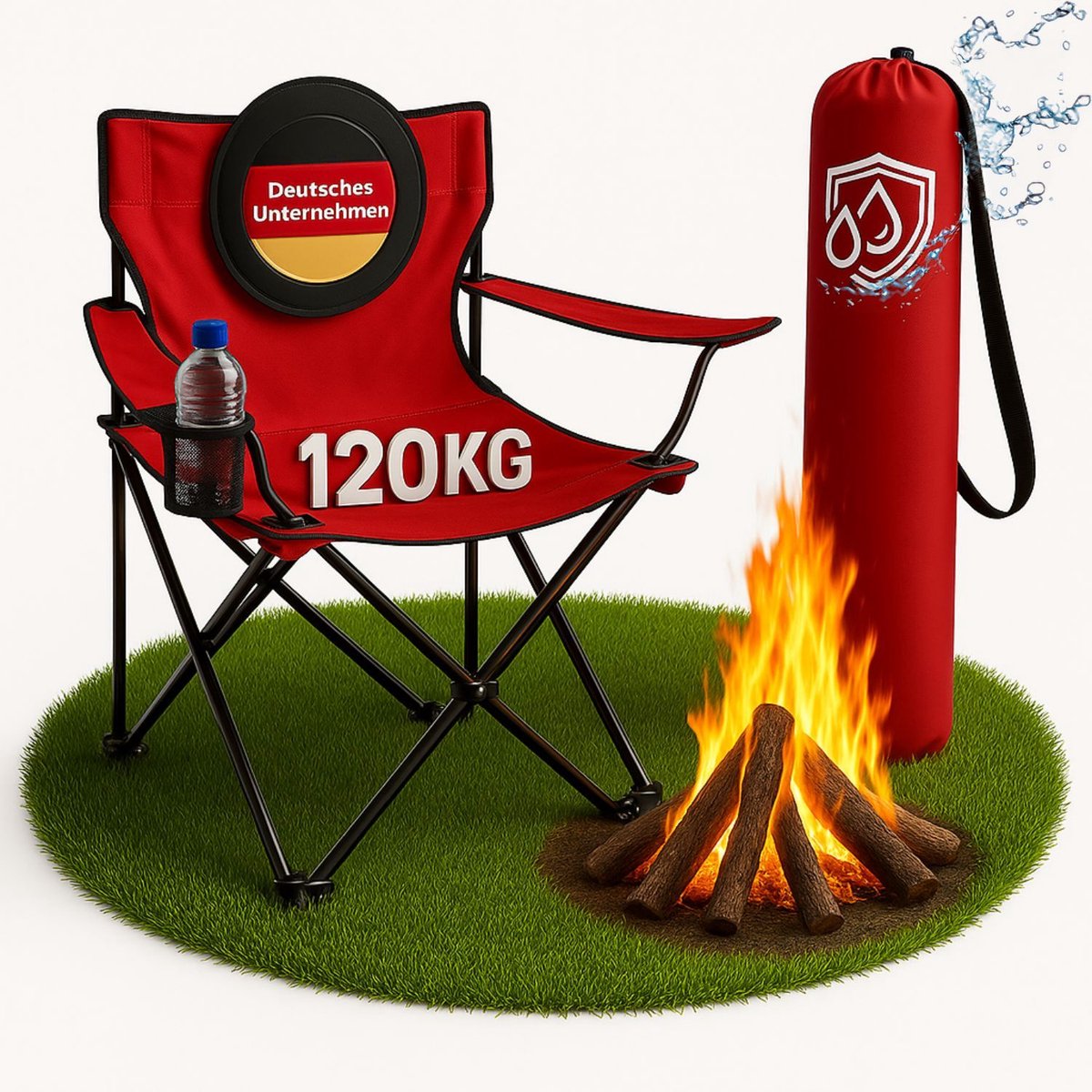 Coemo opvouwbare campingstoel draagbare klapstoel 2,2 kg met rugleuning, stalen frame, bekerhouder & draagtas – Weerbestendige klapstoel voor camping, festivals & tuin - Rood