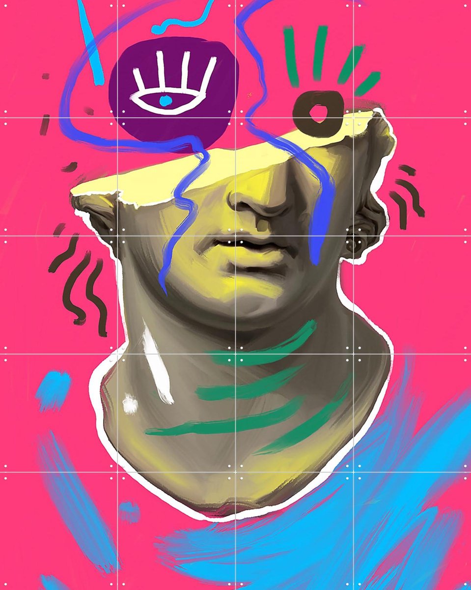 IXXI Fragmented Head, Pop-art by Tadej - 80 x 100 cm - Gratis ophangtool - Grote wanddecoratie en posters - Pop art, Kleurrijk, Illustraties,
