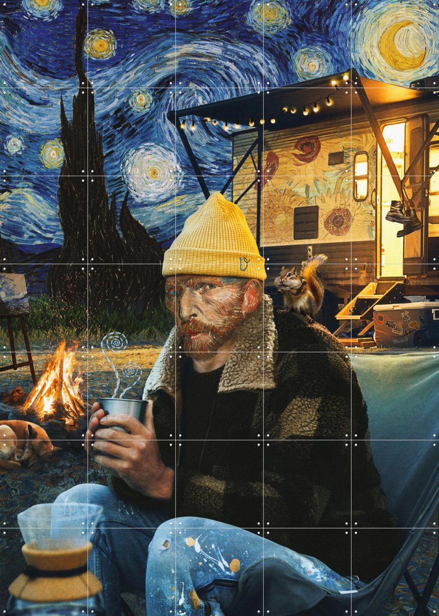 IXXI Starry Night Coffee Break, Paste in Place & Van Gogh 21st Century - 100 x 140 cm - Gratis ophangtool - Grote wanddecoratie en posters -
