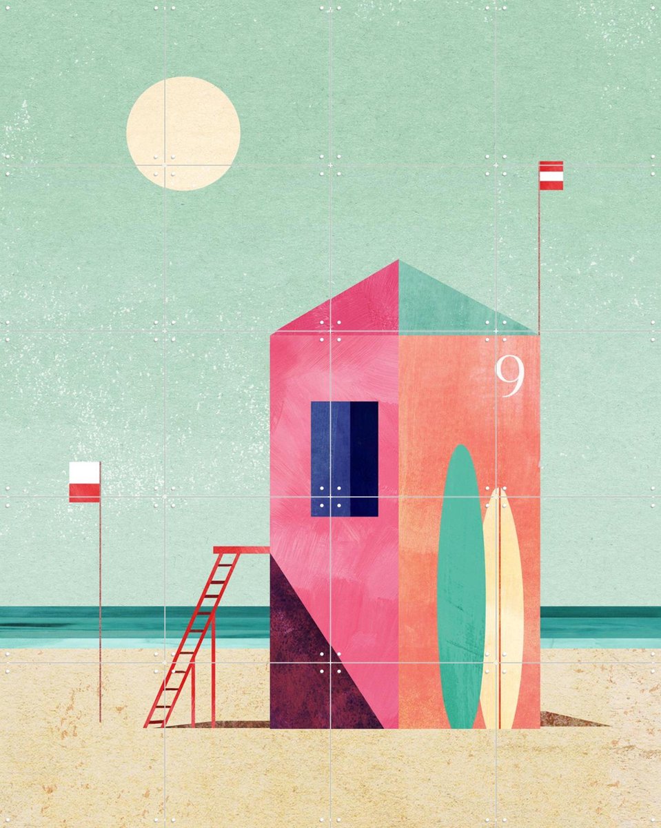 IXXI Surf Hut, Henry Rivers - 80 x 100 cm - Gratis ophangtool - Grote wanddecoratie en posters - Illustraties, Kleurrijk, Natuur