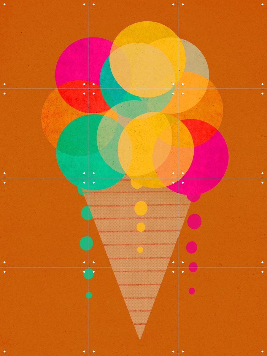 IXXI Neon Ice Cream, Treechild & Various - 60 x 80 cm - Gratis ophangtool - Grote wanddecoratie en posters - Kleurrijk, Babykamer, Kinderkamer