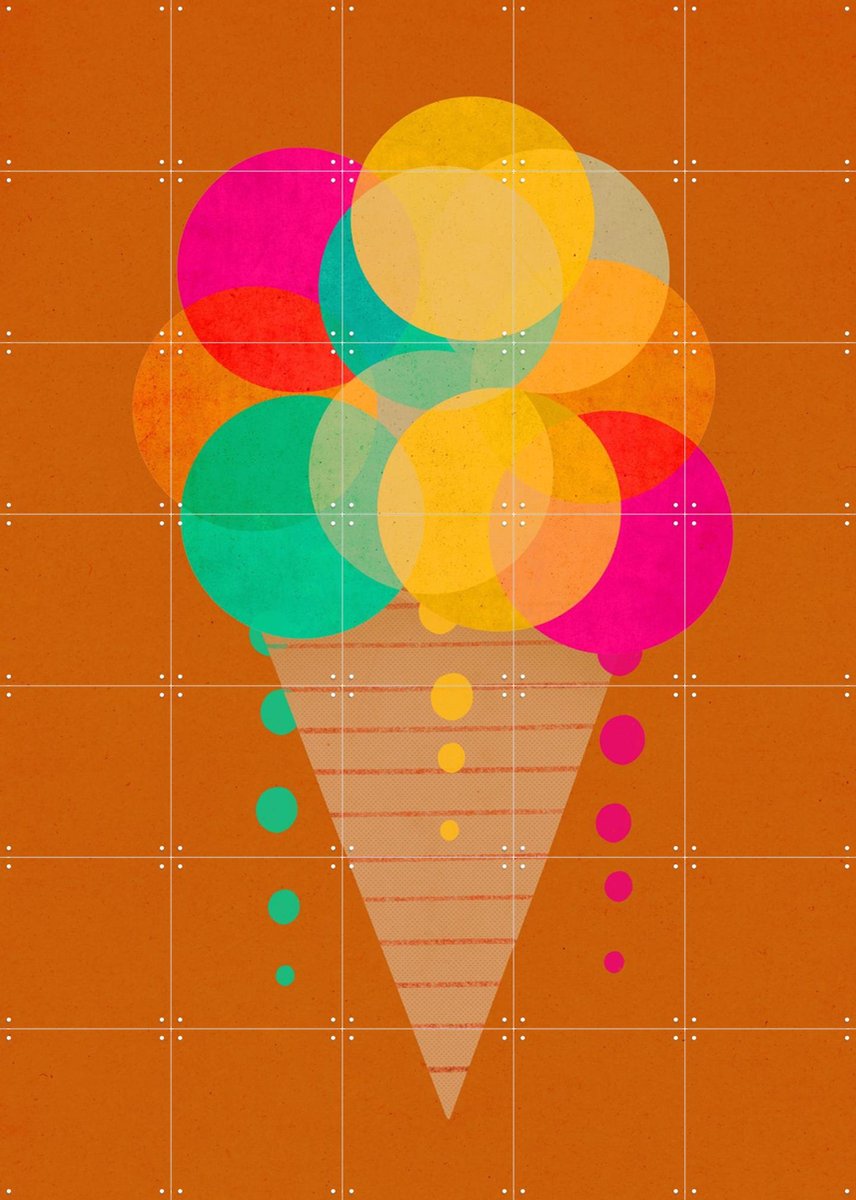 IXXI Neon Ice Cream, Treechild & Various - 100 x 140 cm - Gratis ophangtool - Grote wanddecoratie en posters - Kleurrijk, Babykamer, Kinderkamer