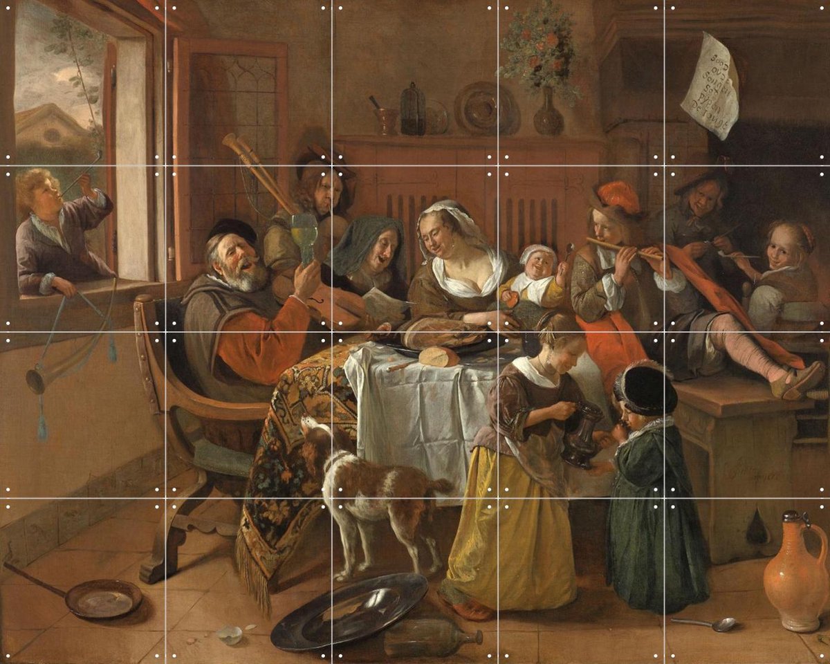 IXXI Het vrolijke huisgezin, Jan Havicksz. Steen & Rijksmuseum - 100 x 80 cm - Gratis ophangtool - Grote wanddecoratie en posters - Schilderijen,