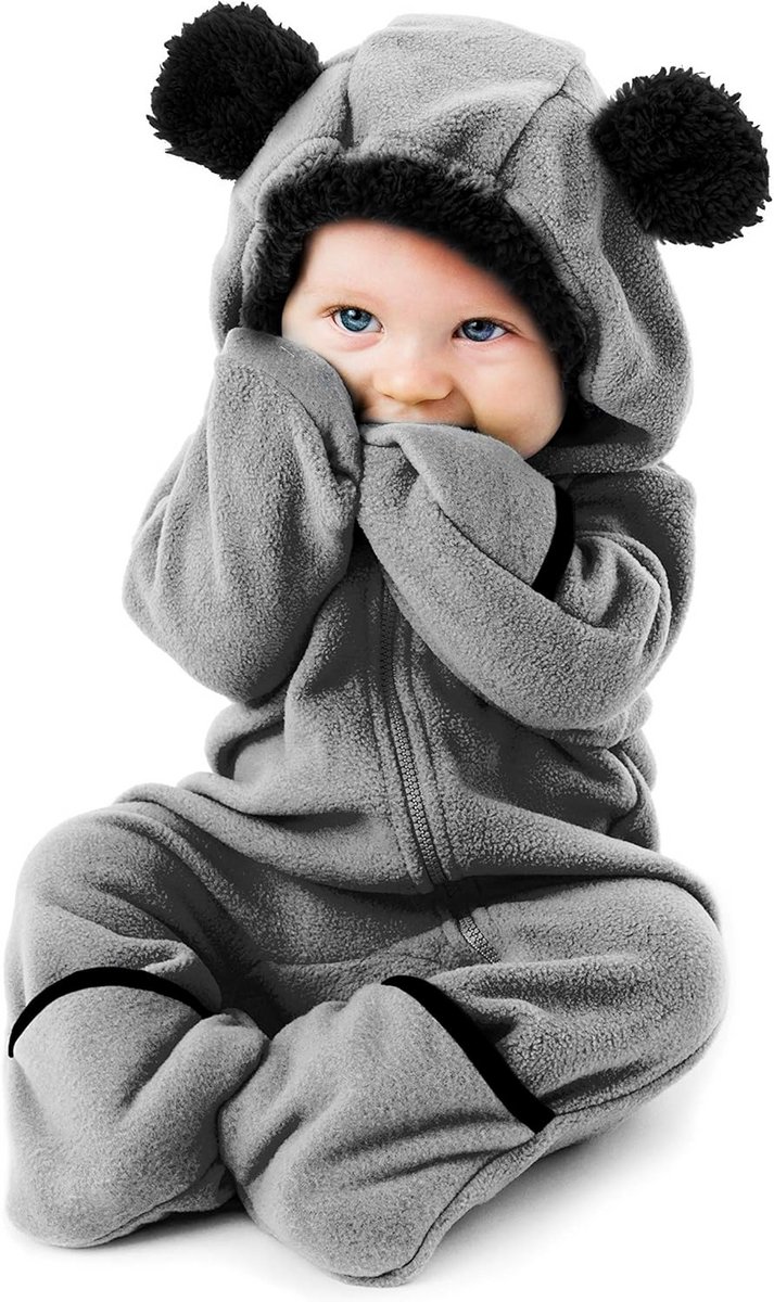 Warme Fleece Baby Romper met Capuchon voor Pasgeborenen en Peuters