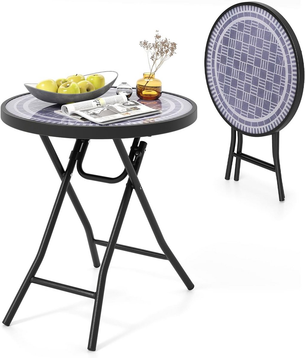 Ronde bijzettafel van gehard glas, inklapbaar voor terras en balkon